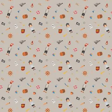 Cute Pirate elements Seamless Pattern. Cartoon items Pirate and objects. ba.. Stockillustratie
