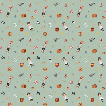 Cute Pirate elements Seamless Pattern. Cartoon items Pirate and objects. ba.. Stockillustratie