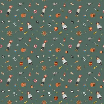 Cute Pirate elements Seamless Pattern. Cartoon items Pirate and objects. ba.. Stock Illustration