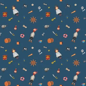 Cute Pirate elements Seamless Pattern. Cartoon items Pirate and objects. ba.. Stockillustratie