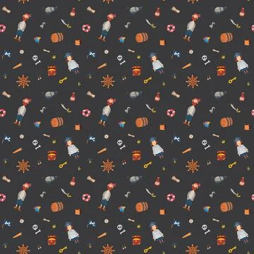 Cute Pirate elements Seamless Pattern. Cartoon items Pirate and objects. ba.. Stock Illustration