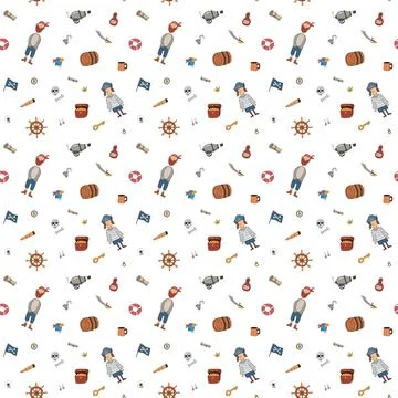 Cute Pirate elements Seamless Pattern. Cartoon items Pirate and objects. ba.. Stock Illustration