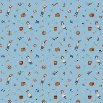 Cute Pirate elements Seamless Pattern. Cartoon items Pirate and objects. ba.. Stock Illustration