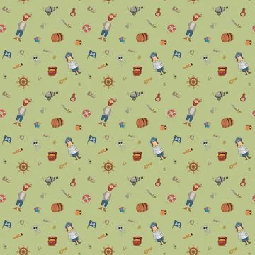 Cute Pirate elements Seamless Pattern. Cartoon items Pirate and objects. ba.. Stockillustratie