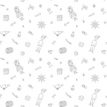 Cute Pirate elements Seamless Pattern. Cartoon items Pirate and objects. ba.. Illustrazione stock