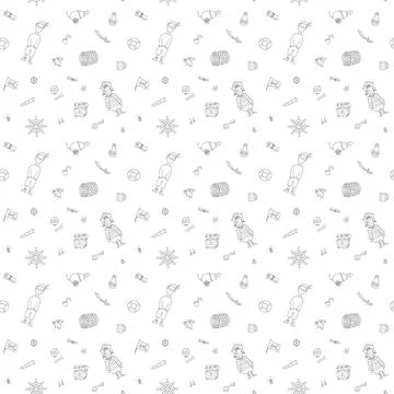 Cute Pirate elements Seamless Pattern. Cartoon items Pirate and objects. ba.. Stock Illustration