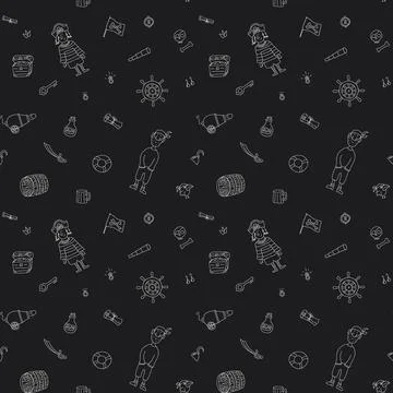 Cute Pirate elements Seamless Pattern. Cartoon items Pirate and objects. ba.. Illustrazione stock
