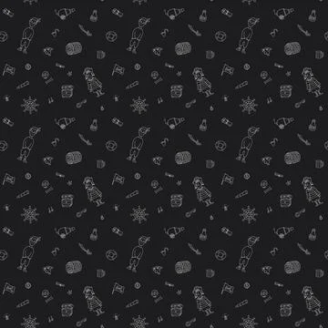 Cute Pirate elements Seamless Pattern. Cartoon items Pirate and objects. ba.. Illustrazione stock