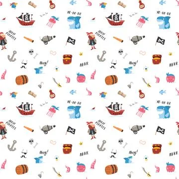 Cute Pirate elements Seamless Pattern. Cartoon items Pirate and objects. ba.. Stockillustratie