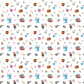 Cute Pirate elements Seamless Pattern. Cartoon items Pirate and objects. ba.. Illustrazione stock