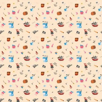 Cute Pirate elements Seamless Pattern. Cartoon items Pirate and objects. ba.. Stockillustratie