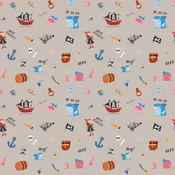 Cute Pirate elements Seamless Pattern. Cartoon items Pirate and objects. ba.. Stock Illustration