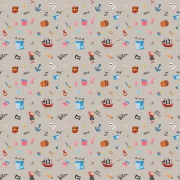 Cute Pirate elements Seamless Pattern. Cartoon items Pirate and objects. ba.. Illustrazione stock