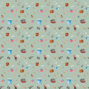 Cute Pirate elements Seamless Pattern. Cartoon items Pirate and objects. ba.. イラスト素材