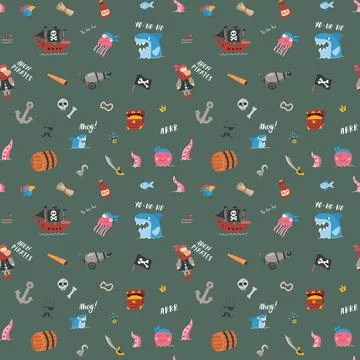 Cute Pirate elements Seamless Pattern. Cartoon items Pirate and objects. ba.. Stockillustratie