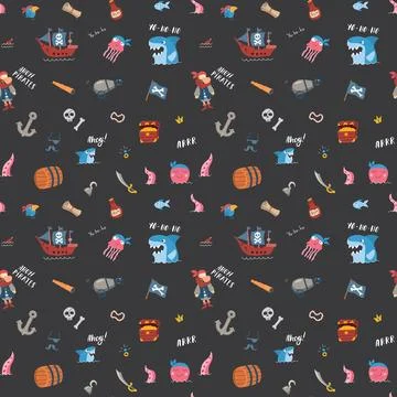 Cute Pirate elements Seamless Pattern. Cartoon items Pirate and objects. ba.. 스톡 일러스트