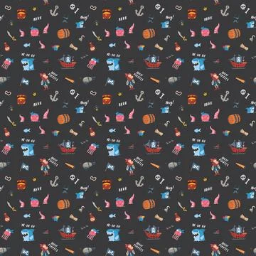 Cute Pirate elements Seamless Pattern. Cartoon items Pirate and objects. ba.. Stock Illustration