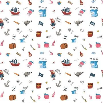 Cute Pirate elements Seamless Pattern. Cartoon items Pirate and objects. ba.. Illustrazione stock