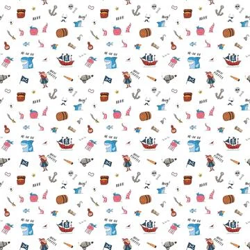 Cute Pirate elements Seamless Pattern. Cartoon items Pirate and objects. ba.. Stock Illustration