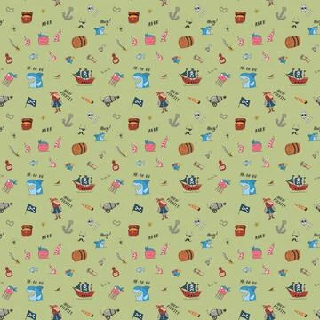 Cute Pirate elements Seamless Pattern. Cartoon items Pirate and objects. ba.. Stockillustratie