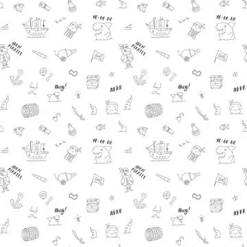 Cute Pirate elements Seamless Pattern. Cartoon items Pirate and objects. ba.. Illustrazione stock