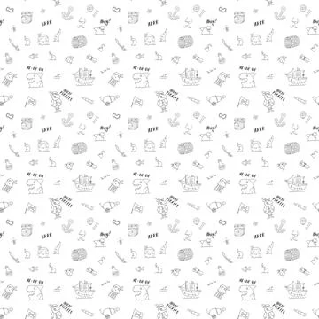 Cute Pirate elements Seamless Pattern. Cartoon items Pirate and objects. ba.. イラスト素材