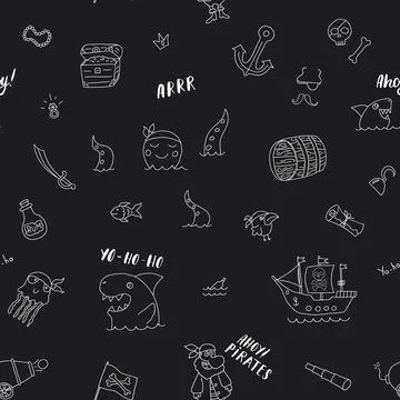 Cute Pirate elements Seamless Pattern. Cartoon items Pirate and objects. ba.. Illustrazione stock