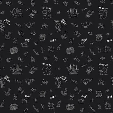 Cute Pirate elements Seamless Pattern. Cartoon items Pirate and objects. ba.. Illustrazione stock