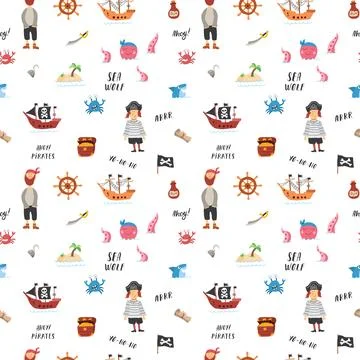 Cute Pirate elements Seamless Pattern. Cartoon items Pirate and objects. ba.. Stockillustratie
