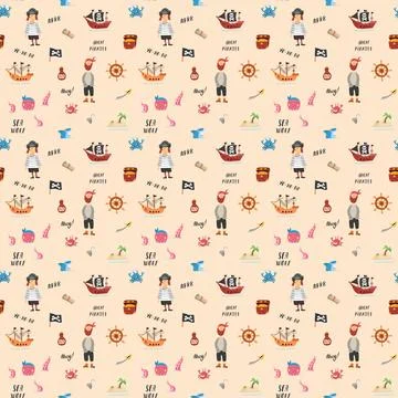 Cute Pirate elements Seamless Pattern. Cartoon items Pirate and objects. ba.. Stockillustratie