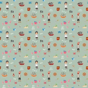 Cute Pirate elements Seamless Pattern. Cartoon items Pirate and objects. ba.. Stockillustratie