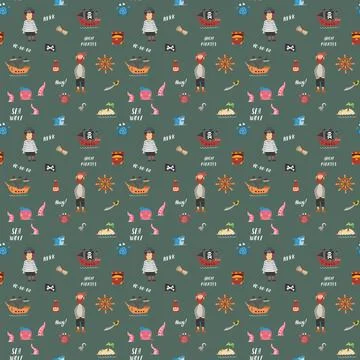 Cute Pirate elements Seamless Pattern. Cartoon items Pirate and objects. ba.. Stockillustratie