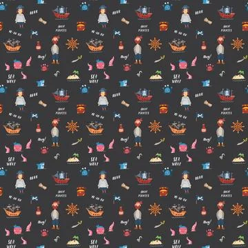 Cute Pirate elements Seamless Pattern. Cartoon items Pirate and objects. ba.. Stockillustratie
