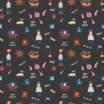 Cute Pirate elements Seamless Pattern. Cartoon items Pirate and objects. ba.. Stockillustratie