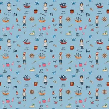 Cute Pirate elements Seamless Pattern. Cartoon items Pirate and objects. ba.. Stockillustratie