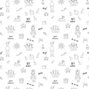 Cute Pirate elements Seamless Pattern. Cartoon items Pirate and objects. ba.. Stock Illustration