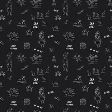 Cute Pirate elements Seamless Pattern. Cartoon items Pirate and objects. ba.. Illustrazione stock
