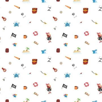 Cute Pirate elements Seamless Pattern. Cartoon items Pirate and objects. ba.. Stock Illustration