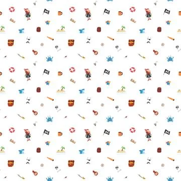 Cute Pirate elements Seamless Pattern. Cartoon items Pirate and objects. ba.. 库存插图