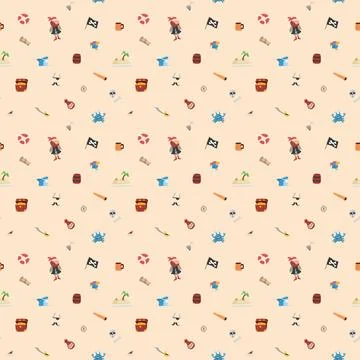 Cute Pirate elements Seamless Pattern. Cartoon items Pirate and objects. ba.. Stock Illustration