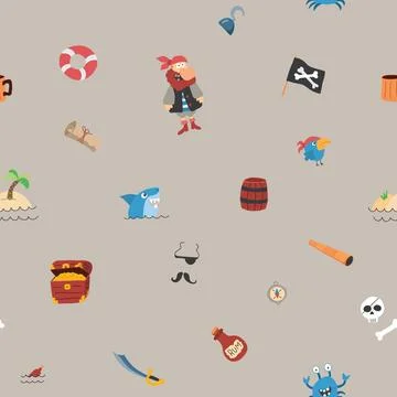 Cute Pirate elements Seamless Pattern. Cartoon items Pirate and objects. ba.. Stock Illustration