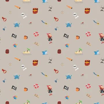 Cute Pirate elements Seamless Pattern. Cartoon items Pirate and objects. ba.. Stock Illustration
