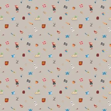 Cute Pirate elements Seamless Pattern. Cartoon items Pirate and objects. ba.. Illustrazione stock