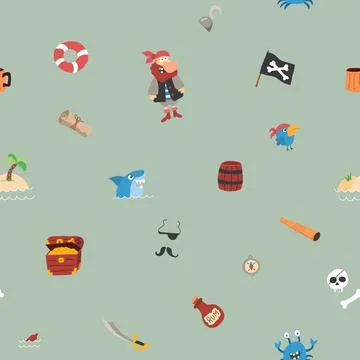 Cute Pirate elements Seamless Pattern. Cartoon items Pirate and objects. ba.. Illustrazione stock