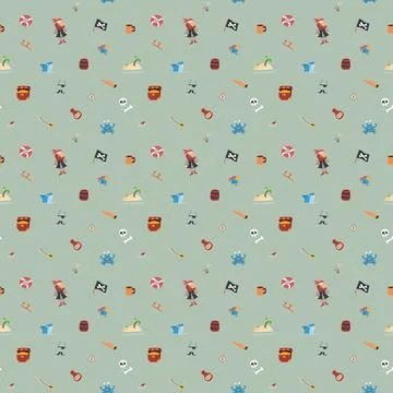 Cute Pirate elements Seamless Pattern. Cartoon items Pirate and objects. ba.. Stock Illustration