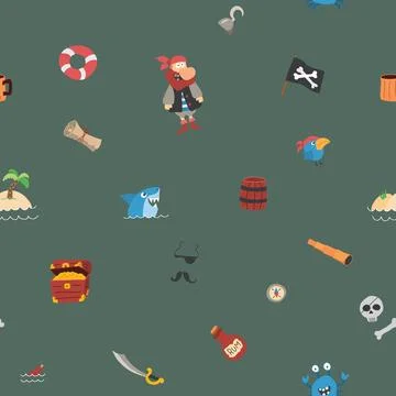 Cute Pirate elements Seamless Pattern. Cartoon items Pirate and objects. ba.. Stockillustratie