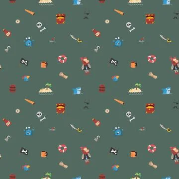 Cute Pirate elements Seamless Pattern. Cartoon items Pirate and objects. ba.. Stockillustratie