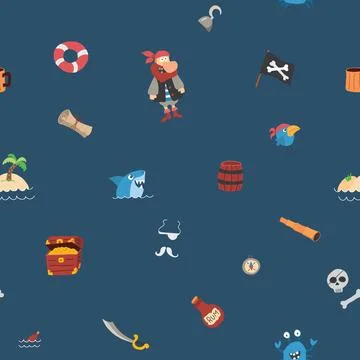 Cute Pirate elements Seamless Pattern. Cartoon items Pirate and objects. ba.. Stockillustratie