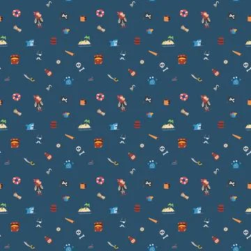 Cute Pirate elements Seamless Pattern. Cartoon items Pirate and objects. ba.. Stockillustratie