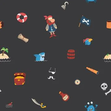 Cute Pirate elements Seamless Pattern. Cartoon items Pirate and objects. ba.. Stockillustratie